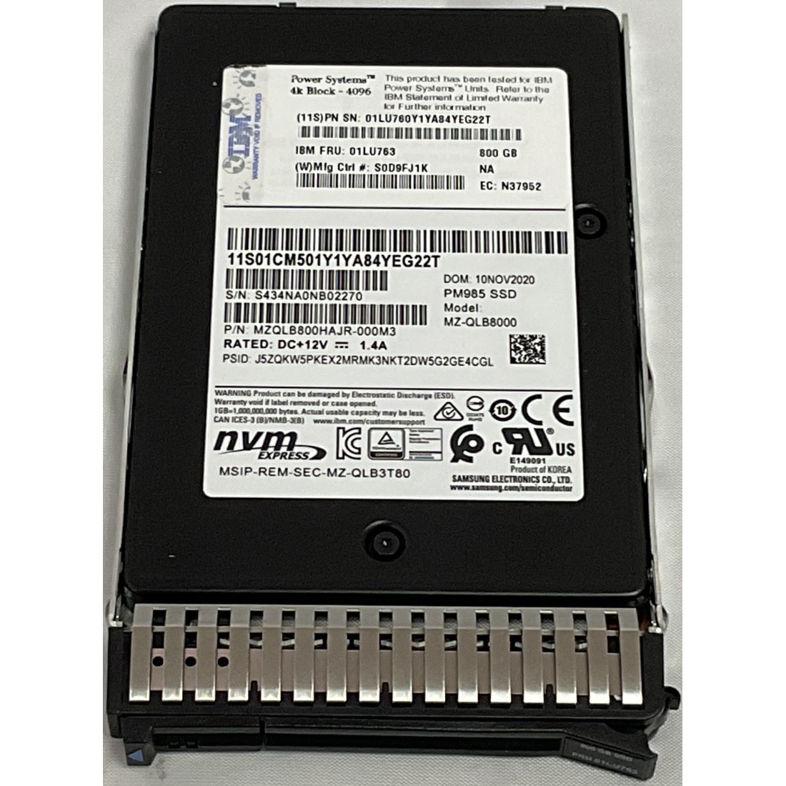 IBM 59B7 800GB SSD NVMe U.2 Mainstream Module 02YC614 02YC615